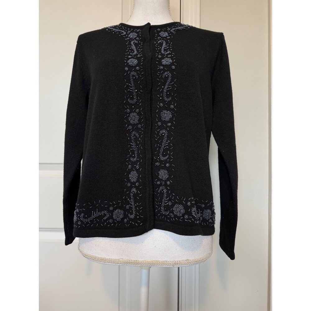 Talbots Petites Beaded Snap Cardigan Sweater Silk Cashmere Blend Size M Vintage